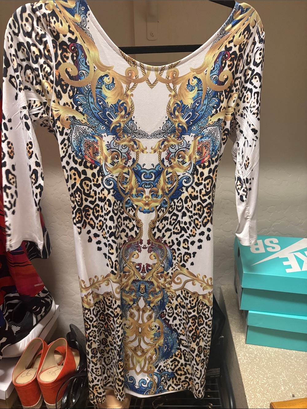 Women’s White Leopard & Baroque Print Jersey Dress
